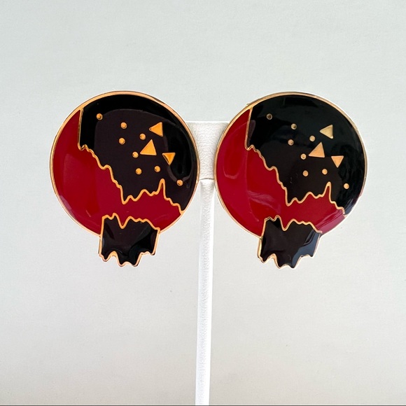 Vintage Enamel Quantasia Inc Earrings Clip On - Picture 1 of 5